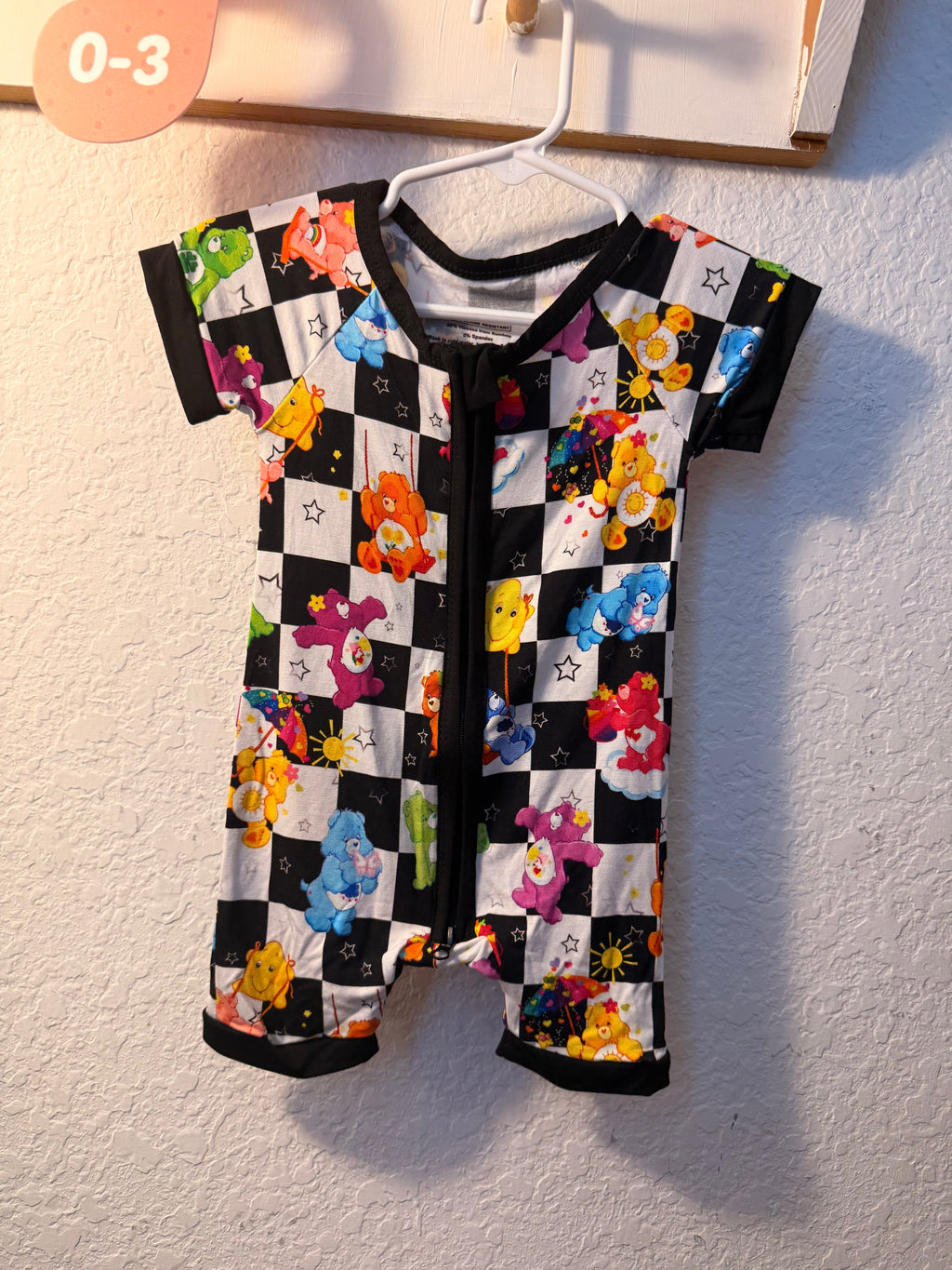 Care Bears Checkered Bamboo Shorty Zippy 0-3 months