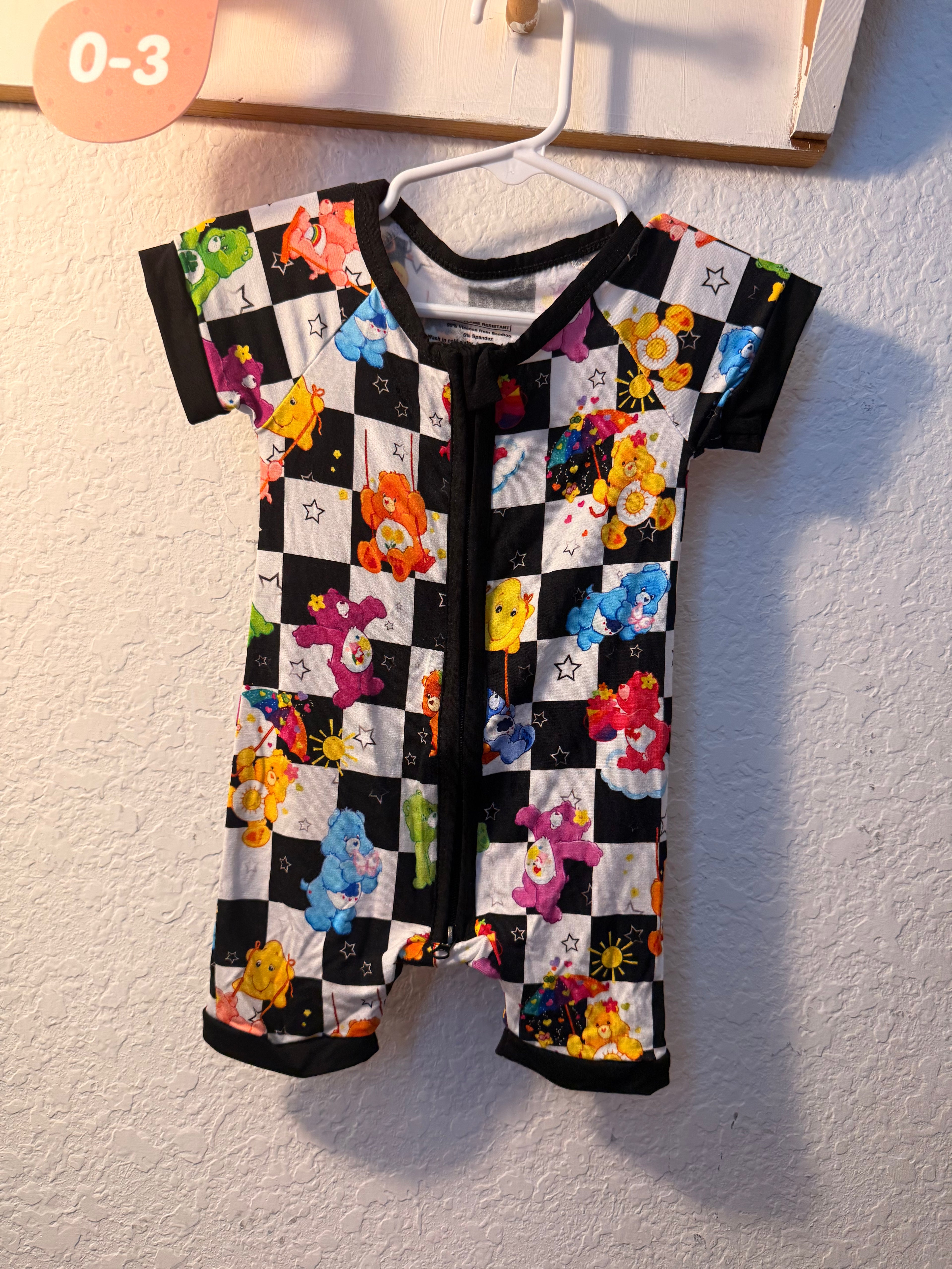 Care Bears Checkered Bamboo Shorty Zippy 0-3 months