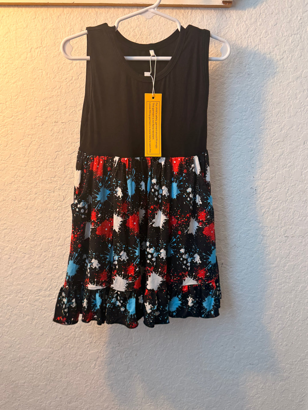 Red, White & Blue Paint Splatter Bamboo Twirl Dress – 2T 🇺🇸✨