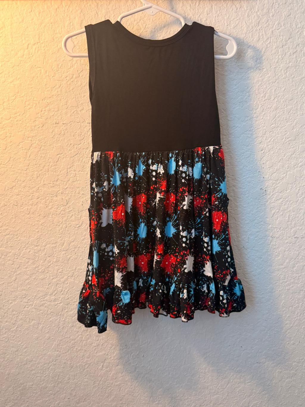 Red, White & Blue Paint Splatter Bamboo Twirl Dress – 2T 🇺🇸✨